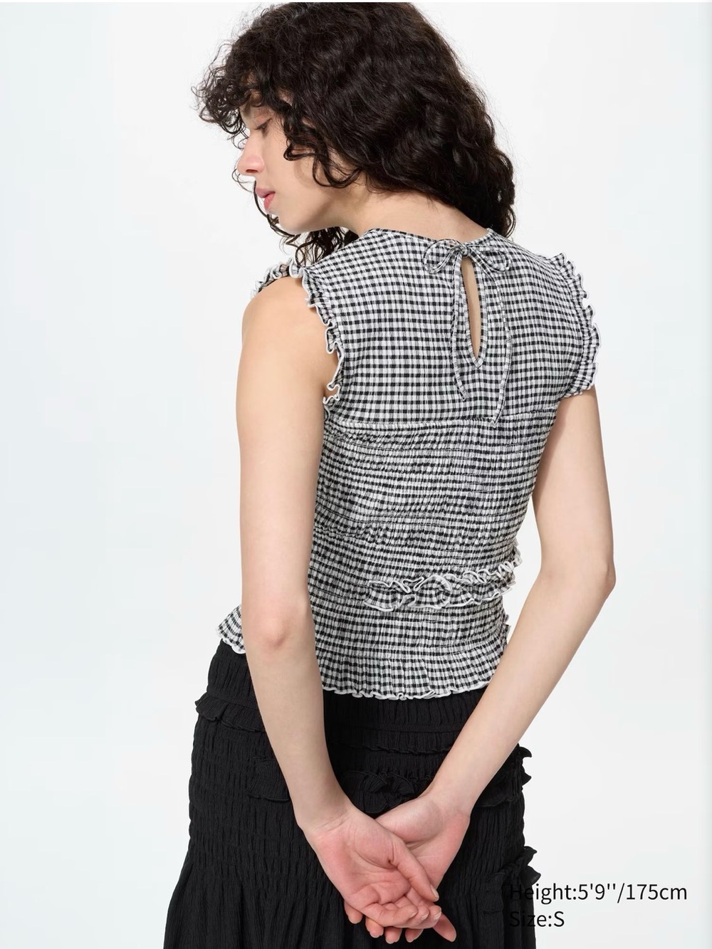Cecilie Bahnsen x Uniqlo Black & White Gingham Ruffle Sleeveless Top - Picture 3 of 6